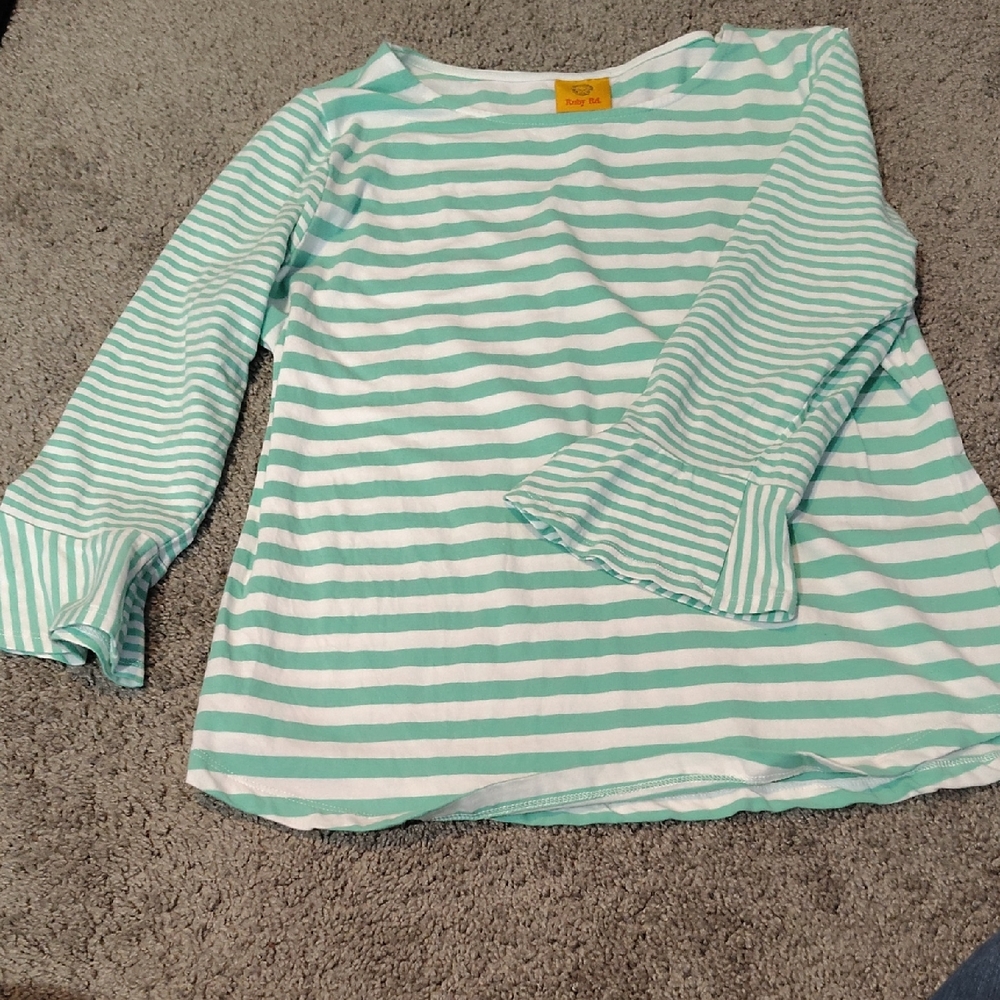 Ruby Rd. Mint Green and White Striped Long Sleeve Top